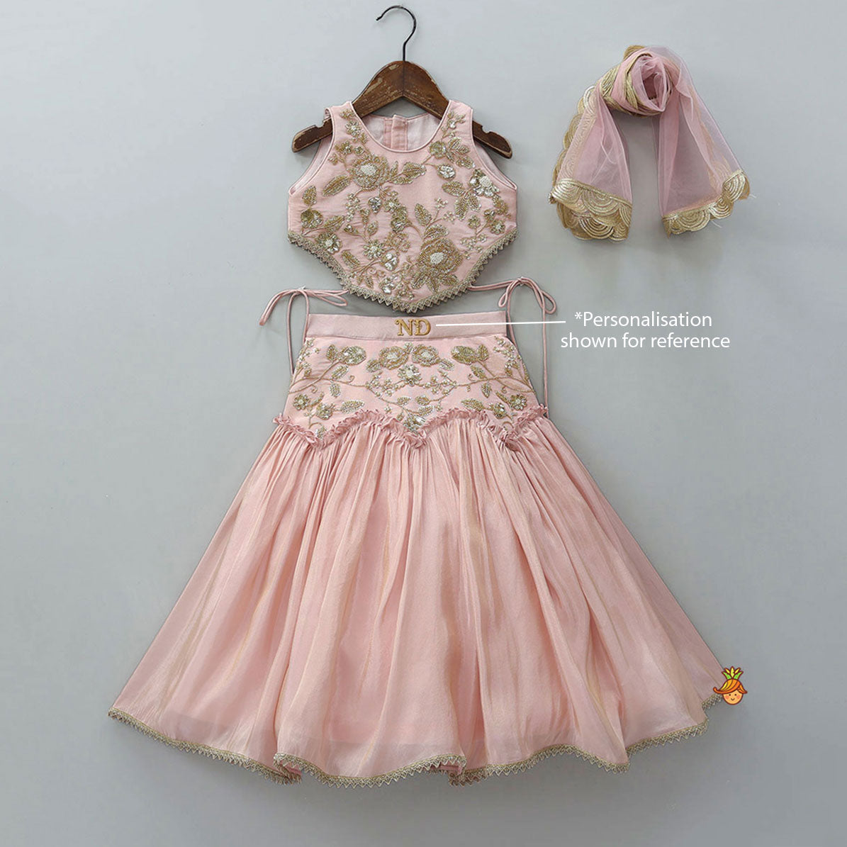 Cut Dana Embroidered Pink Shimmer Top And Lehenga With Net Dupatta