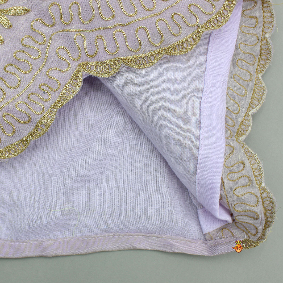 Shimmery Lavender Embroidered Ruffled Top With Shimmery Lehenga And Dupatta