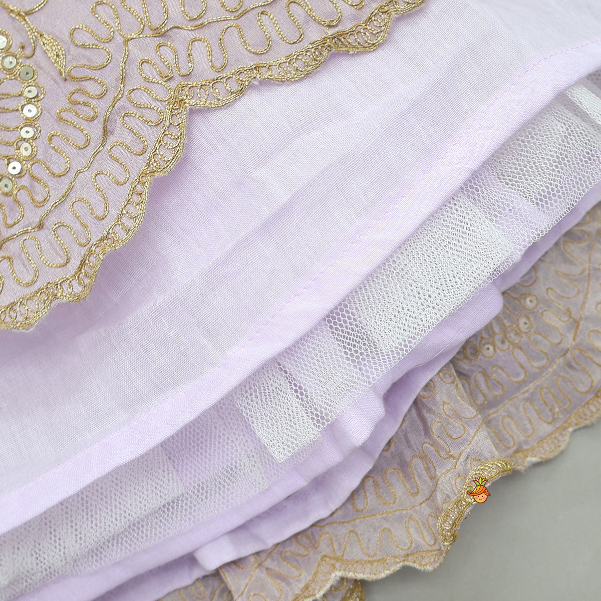 Shimmery Embroidered Ruffled Top With Shimmery Lehenga And Dupatta