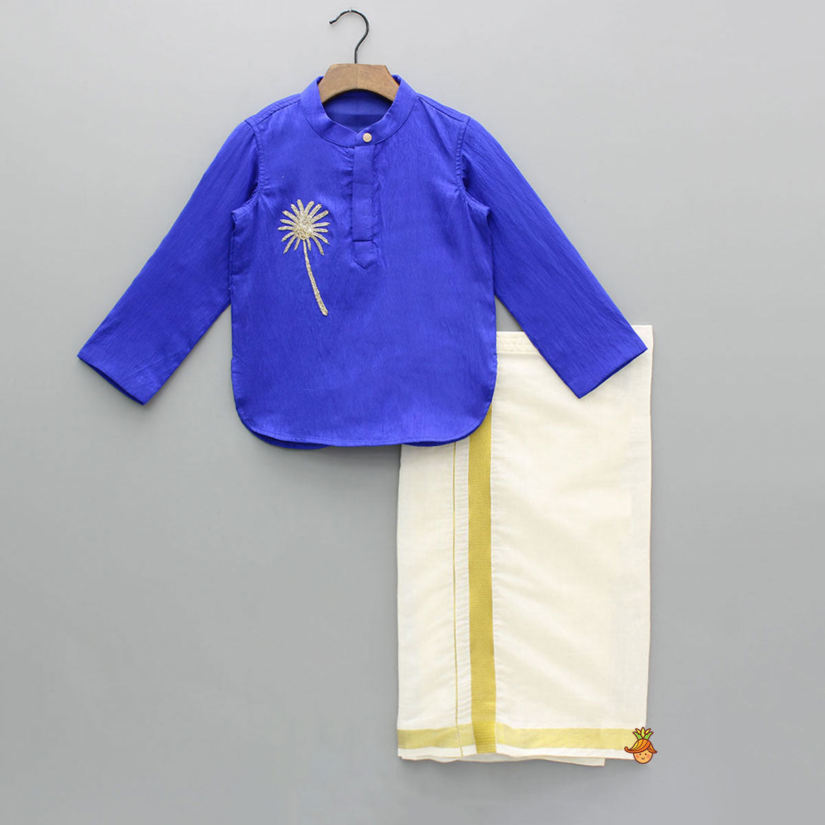 Blue Kurta With Adjustable Cream Lungi