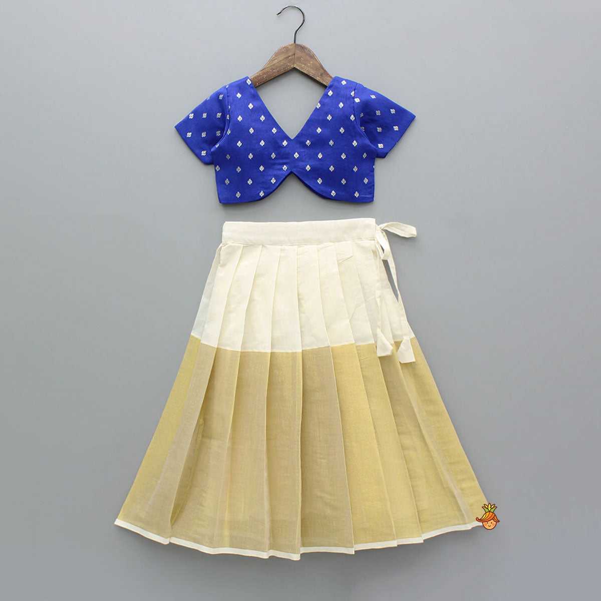 Stylish Blue Ethnic Top With Pleated Zari Lehenga