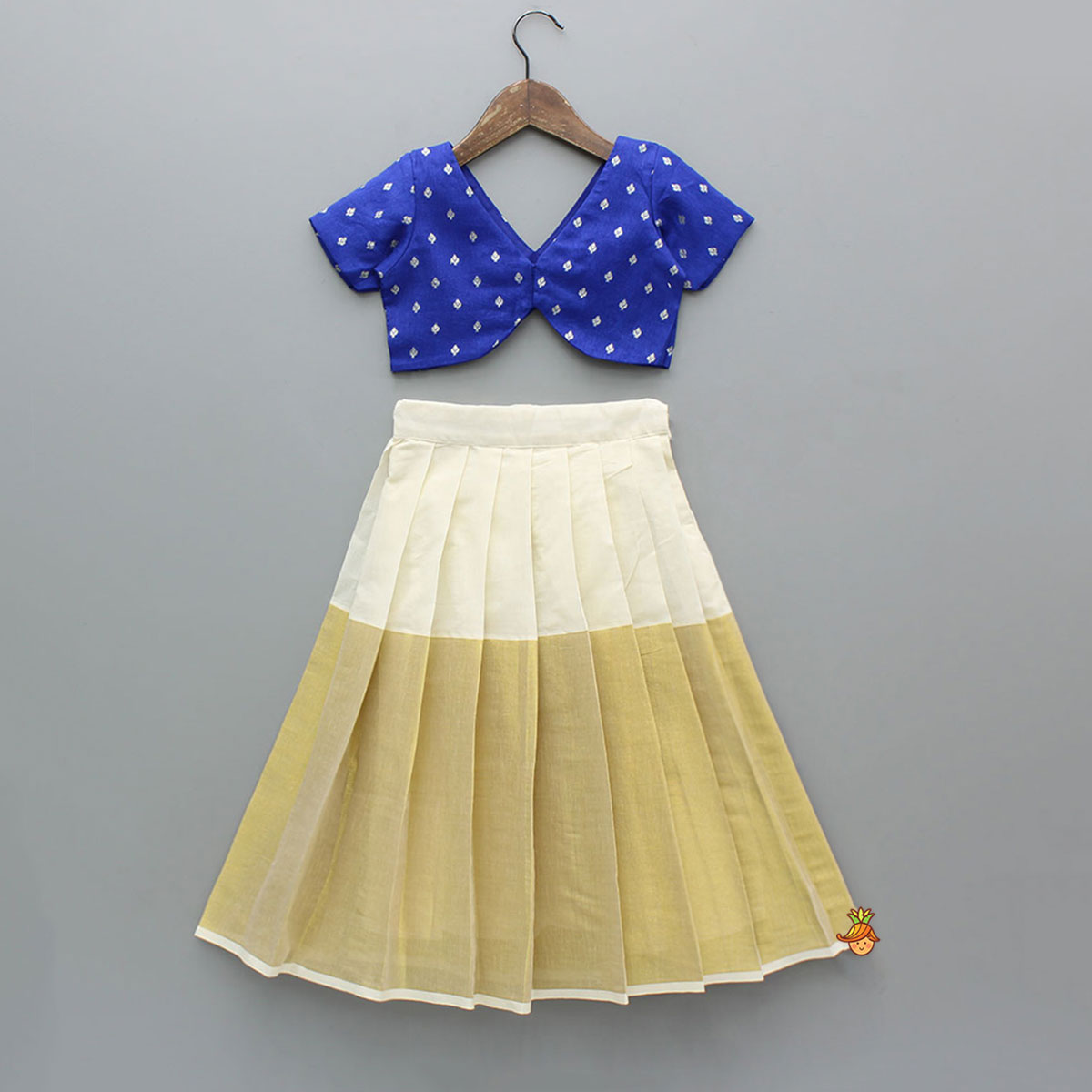 Stylish Blue Ethnic Top With Pleated Zari Lehenga