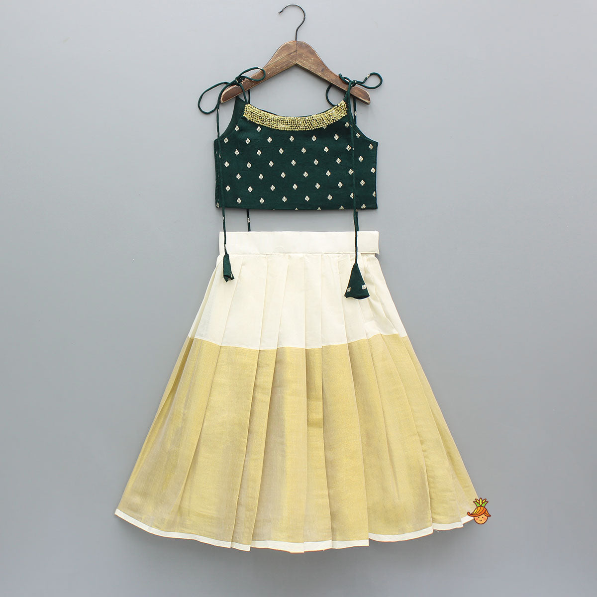 Green Brocade Top With Zari Skirt