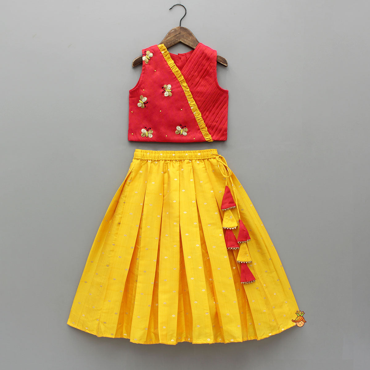 Pleat Detailed Butterflies Embroidered Top With Pleat Detailed Lehenga