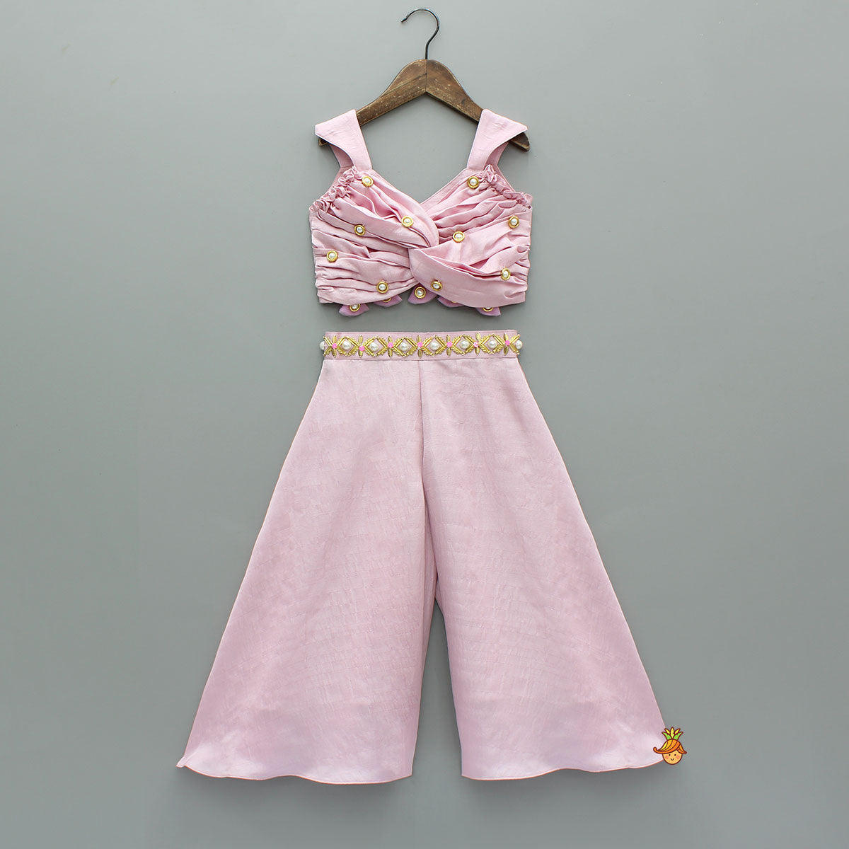 Pink Sweetheart Neck Top With Palazzo