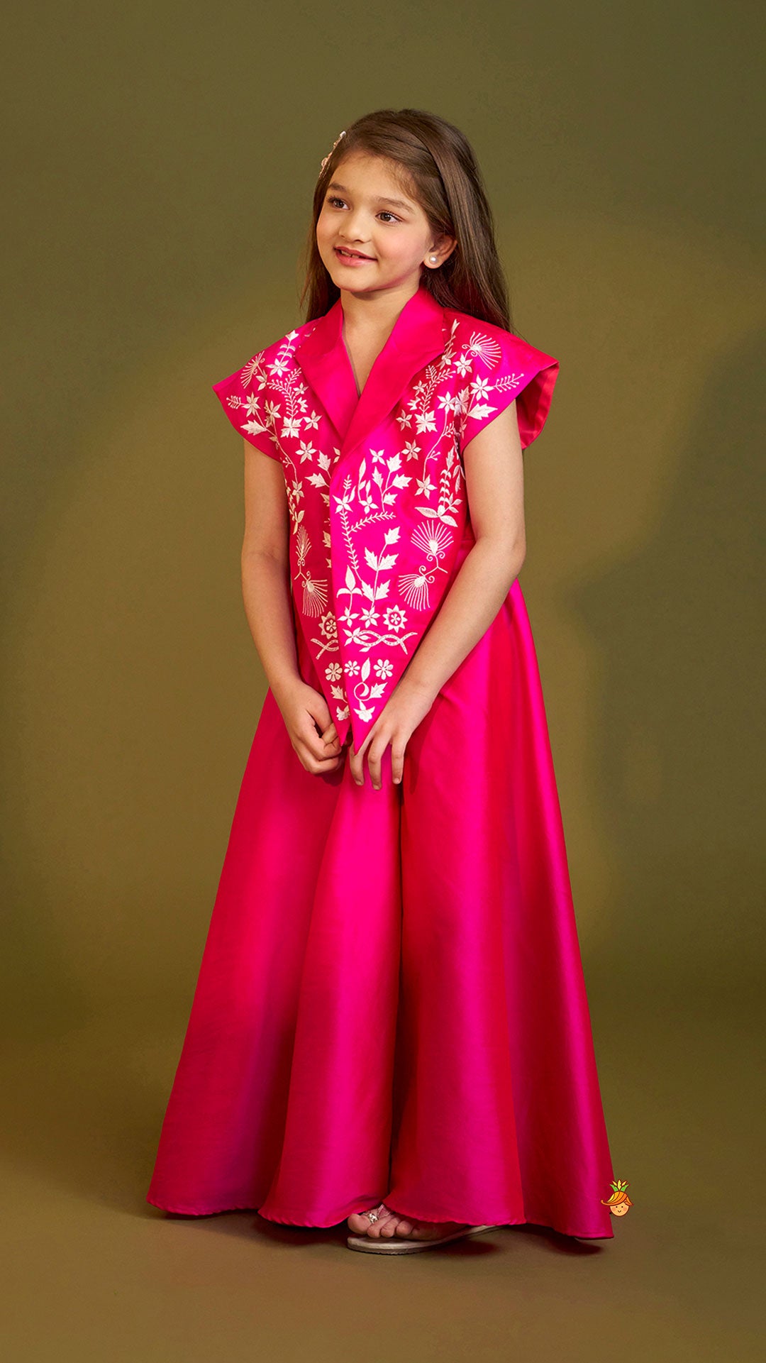 Hot Pink Jumpsuit With Embroidered Vest