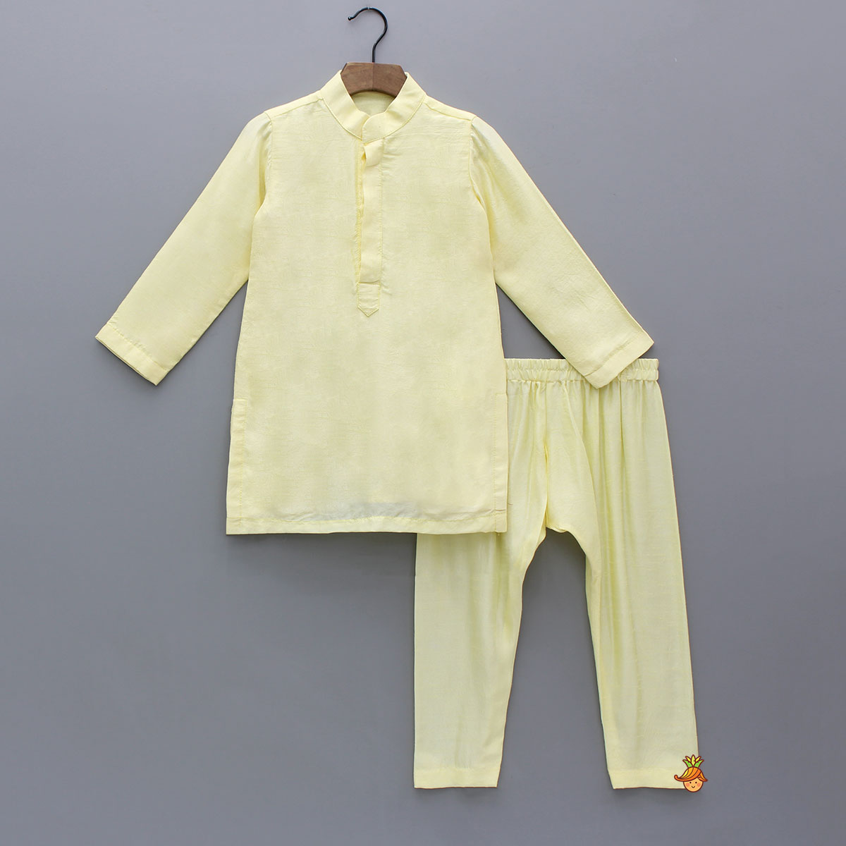 Yellow Kurta With Front Open Embroidered Jacket And Pyjama