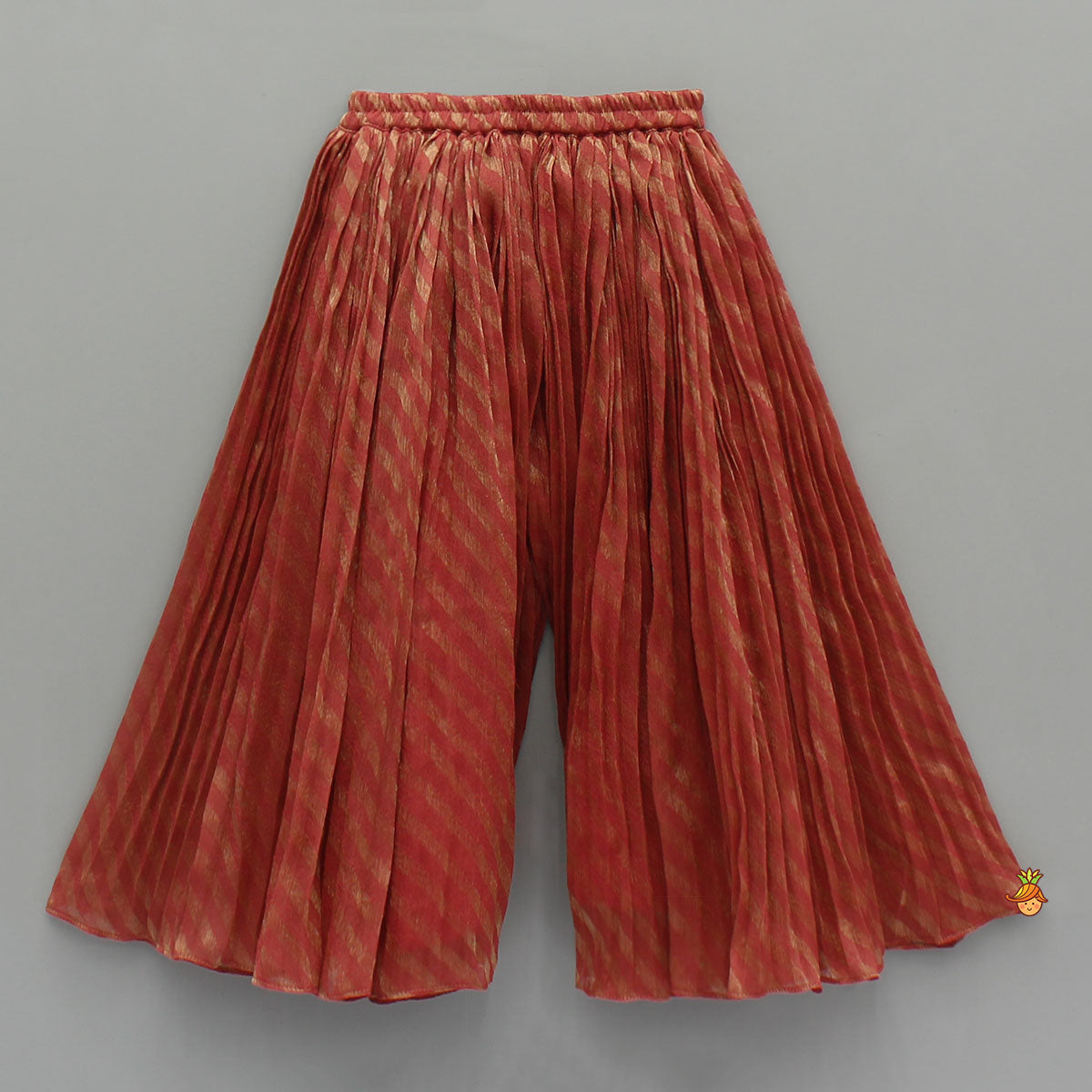 Rust Textured Kurta With Pleated Palazzo