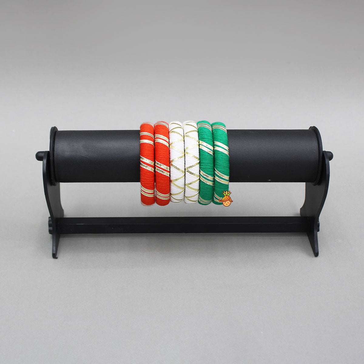 Tri Colour Thread And Lace Detailed Bangles Set