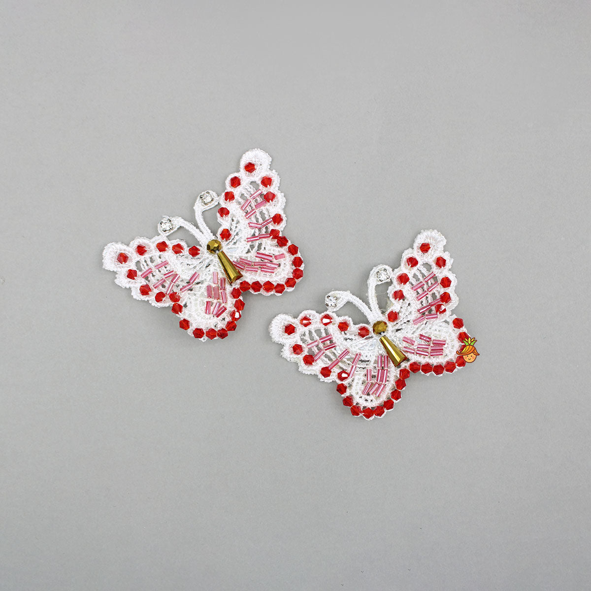 Pretty Embellished Red Butterfly Hair Clips