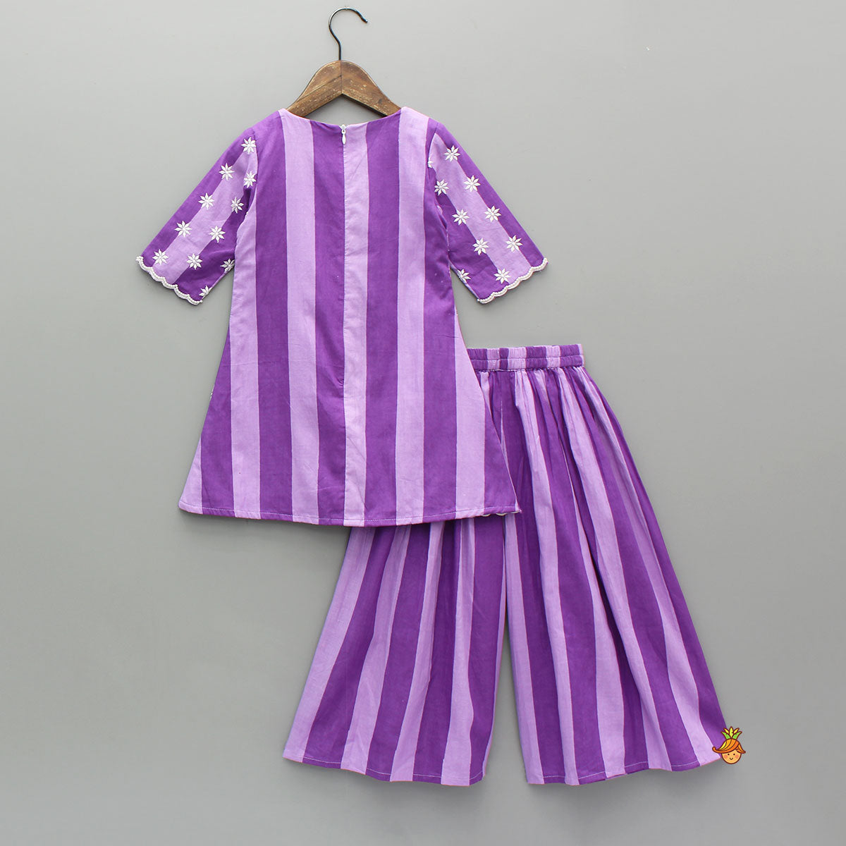 Purple Striped Kurti With Matching Palazzo And Choker Dupatta
