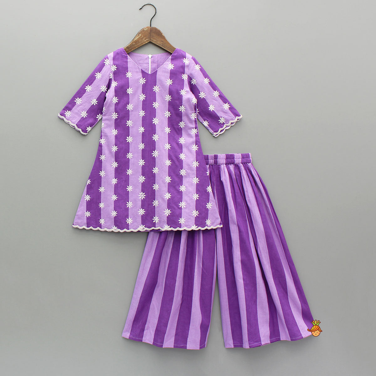 Purple Striped Kurti With Matching Palazzo And Choker Dupatta