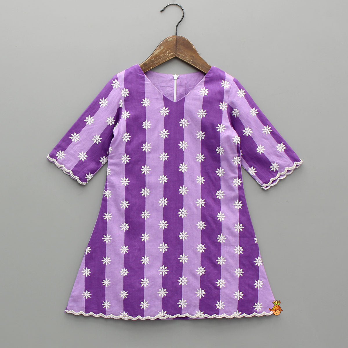 Purple Striped Kurti With Matching Palazzo And Choker Dupatta
