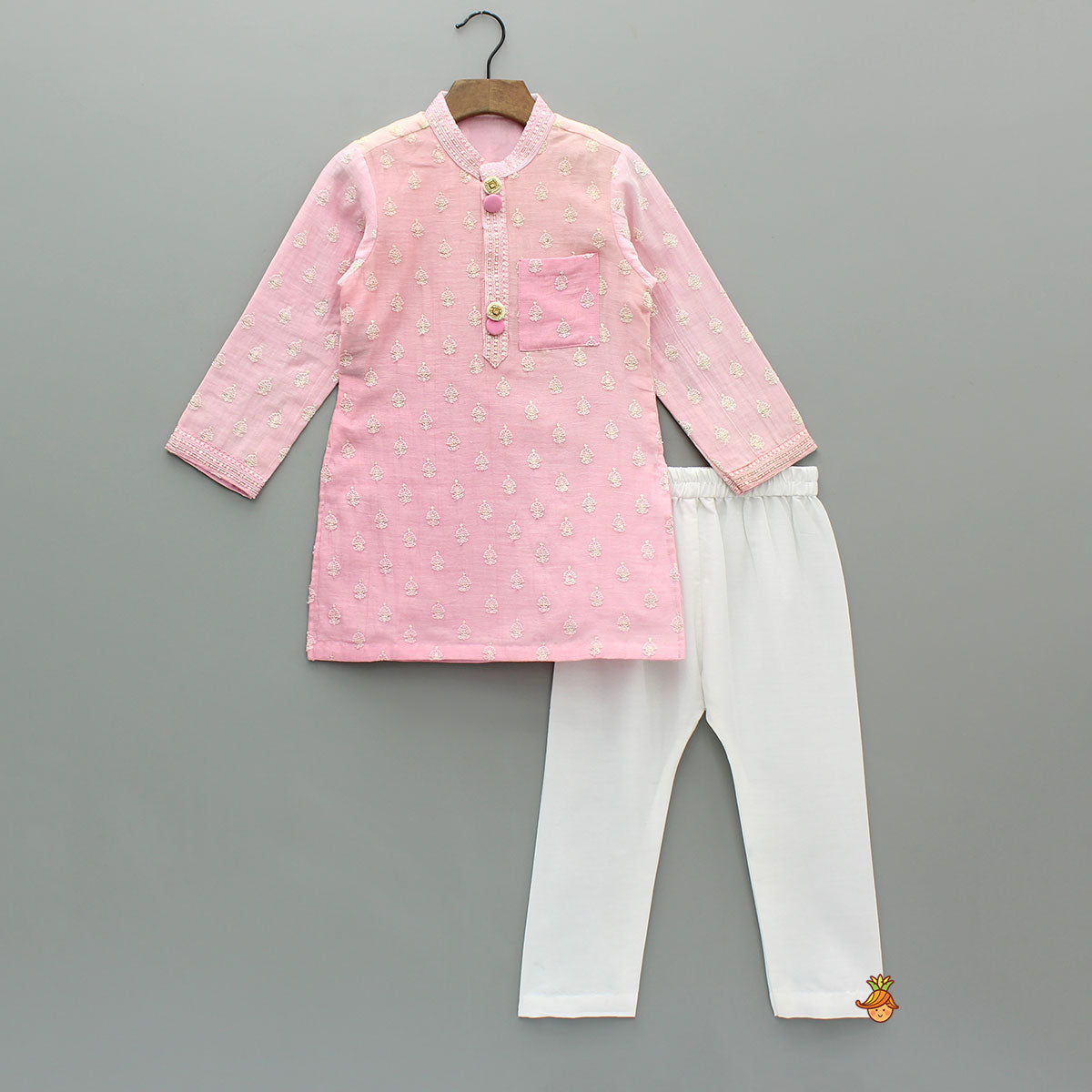 Pink Ombre Kurta With Off White Pyjama