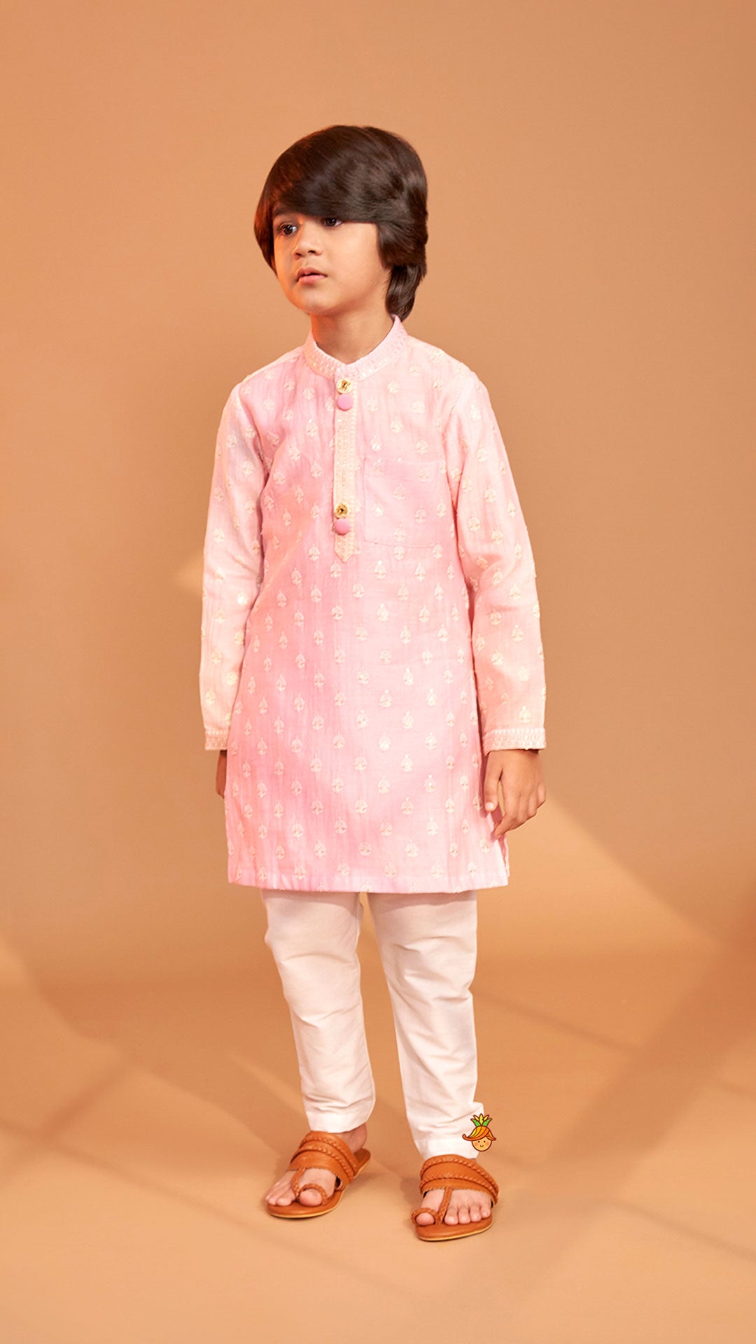 Pink Ombre Kurta With Off White Pyjama