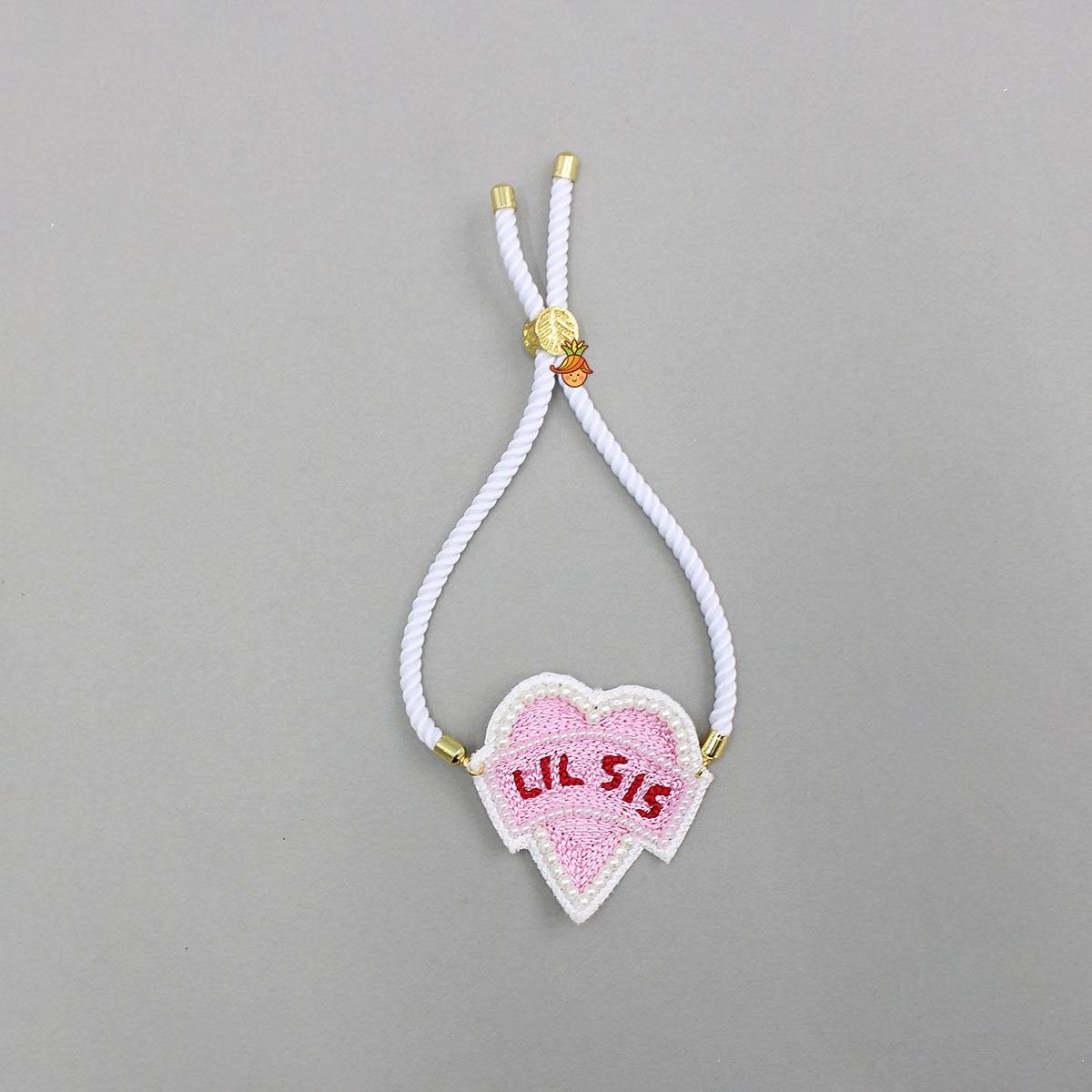 Cute Lil Sis Heart Hand Embroidered Adjustable Rope String Rakhi
