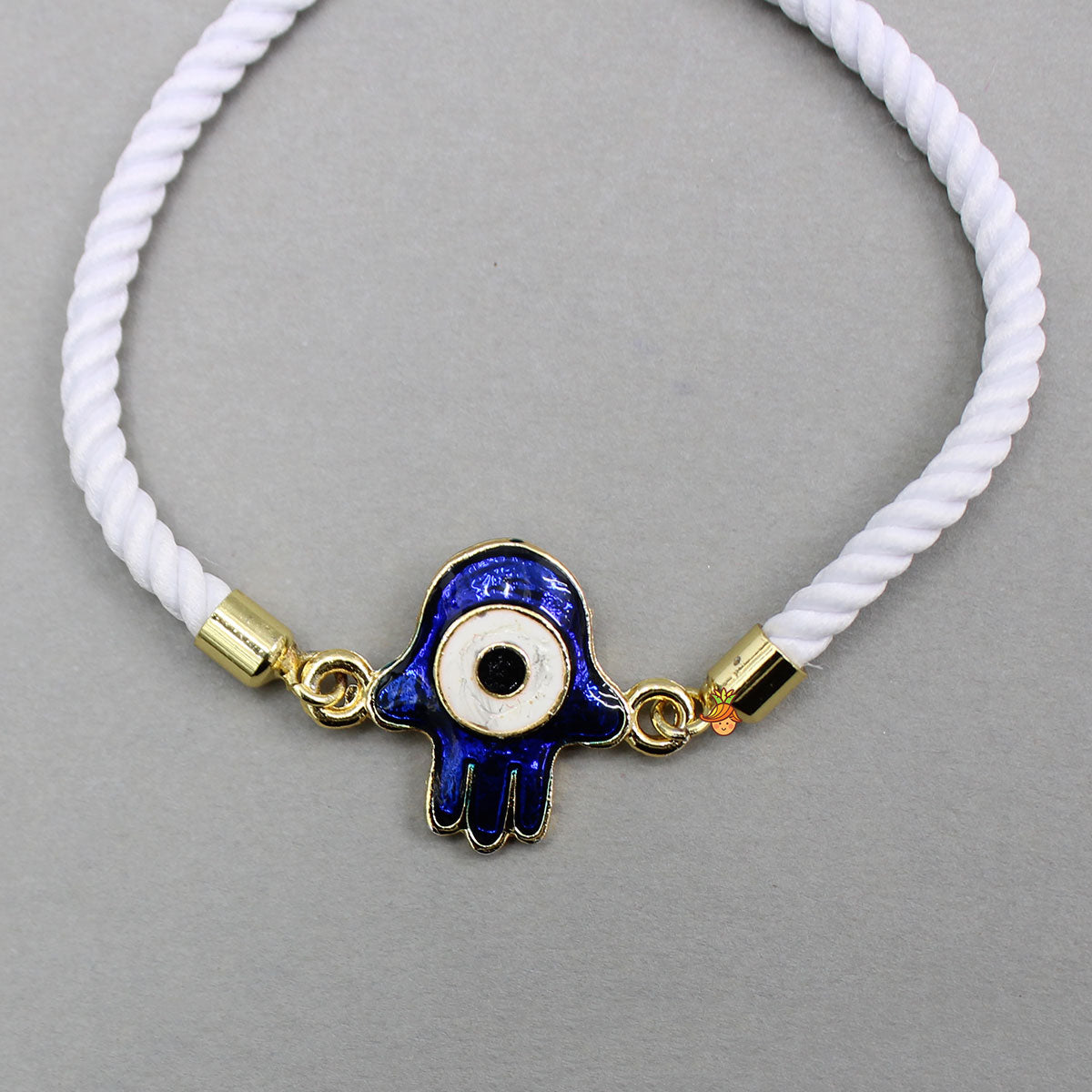 Evil Eye Adjustable White Rope String Rakhi