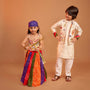 Mirror Embroidered Bandhej Detailed Kurta With Front Open Mirror Work Jacket And Pyjama twinning model image 4