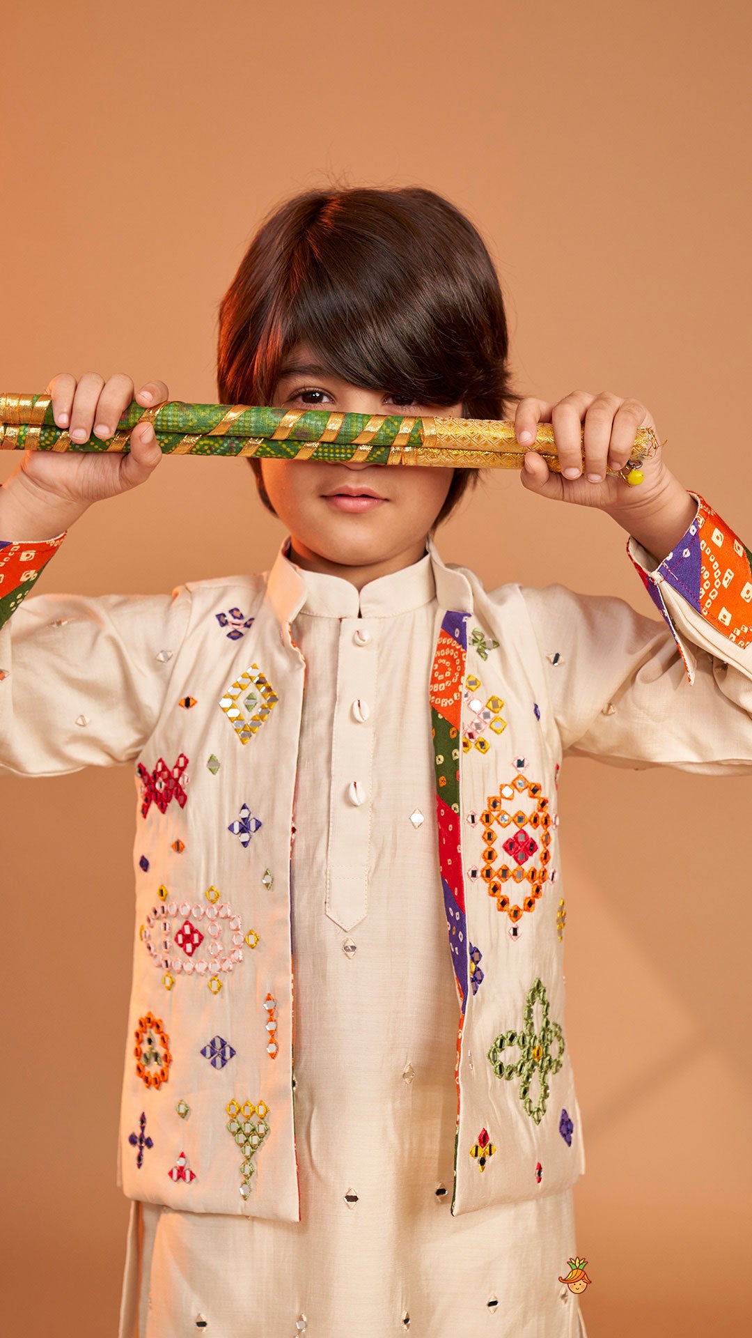 Mirror Embroidered Bandhej Detailed Kurta With Front Open Mirror Work Jacket And Pyjama