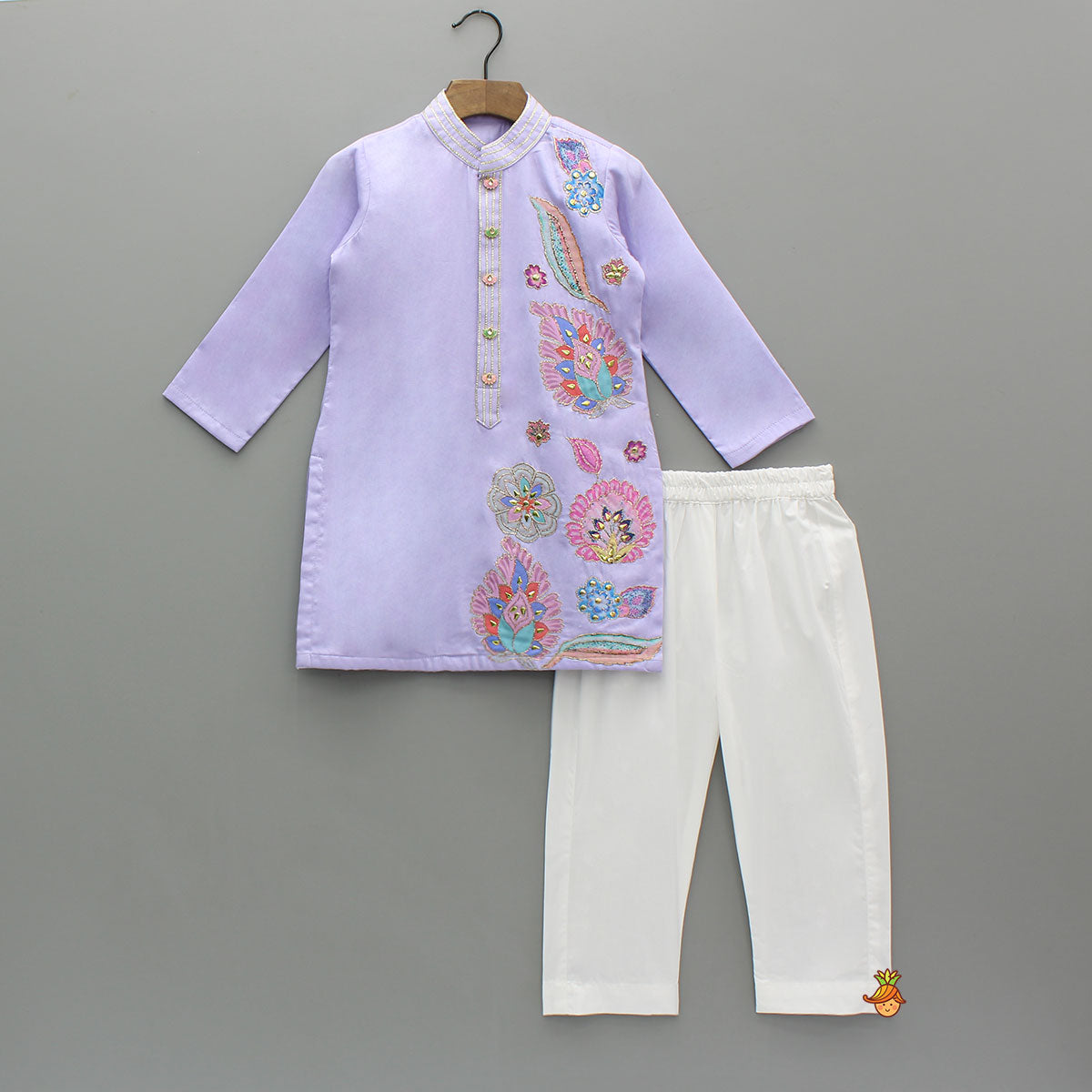Stunning Multicolour Floral Embroidered Kurta With Pyjama