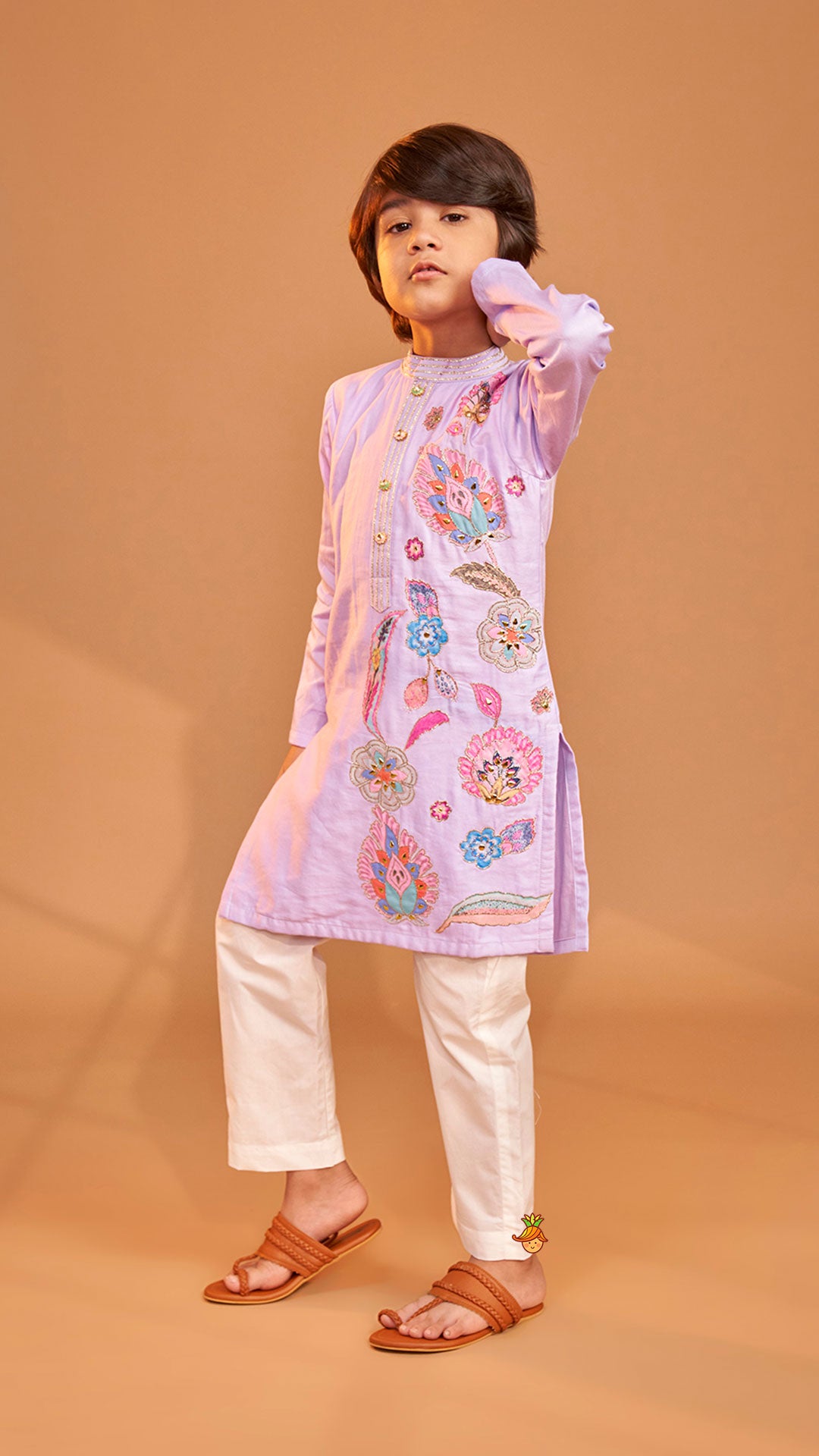 Stunning Multicolour Floral Embroidered Kurta With Pyjama