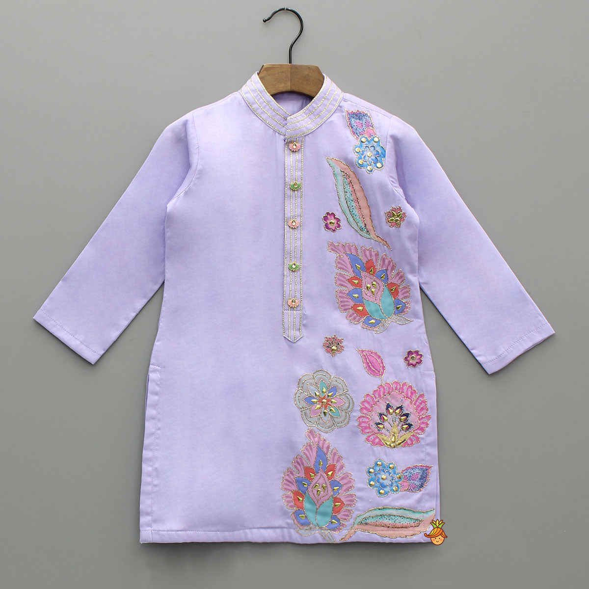 Stunning Multicolour Floral Embroidered Kurta With Pyjama