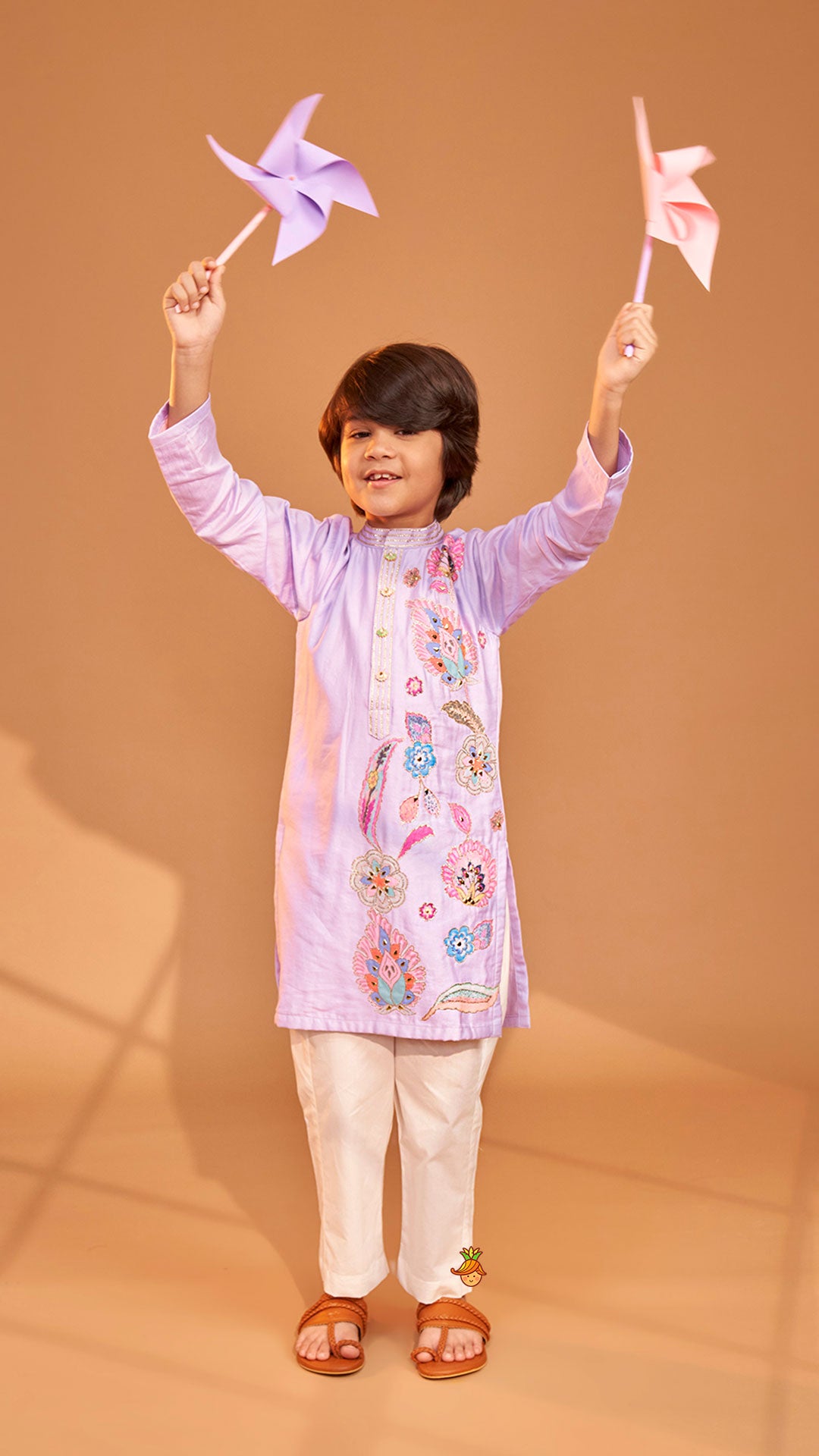 Stunning Multicolour Floral Embroidered Kurta With Pyjama