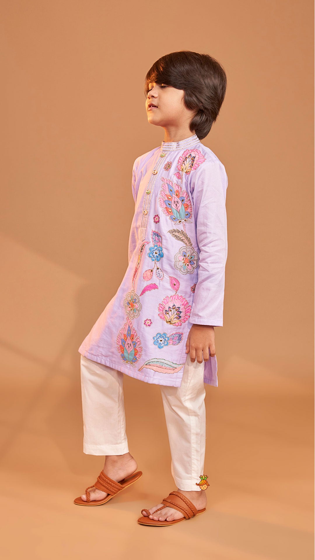 Stunning Multicolour Floral Embroidered Kurta With Pyjama