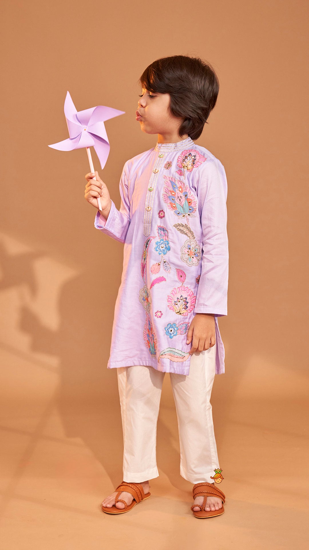 Stunning Multicolour Floral Embroidered Kurta With Pyjama