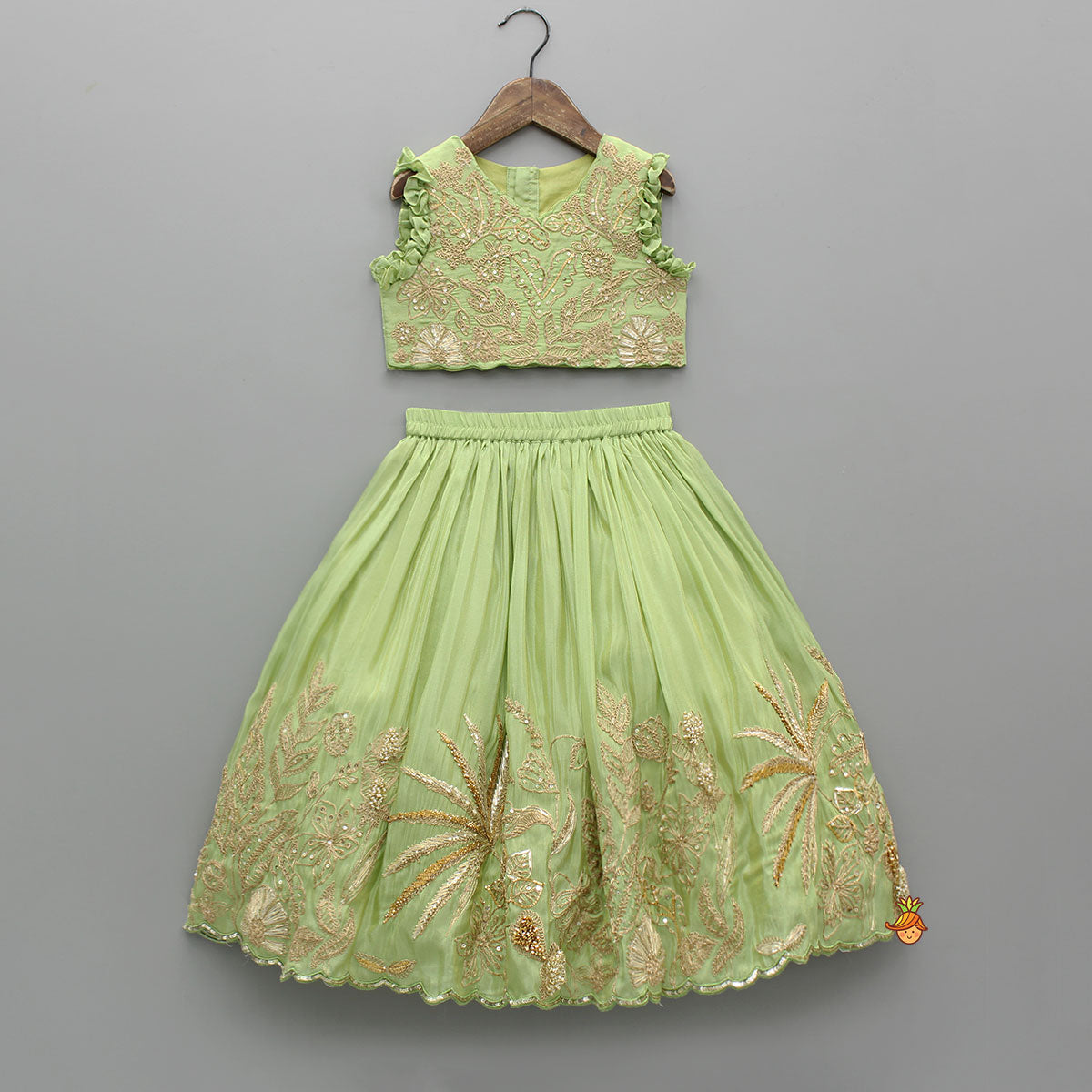 Gorgeous Shimmery Floral Embroidered Top With Matching Lehenga And Dupatta