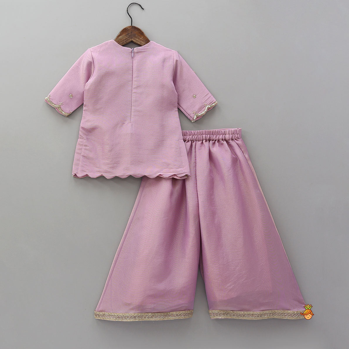 Shimmery Scallop Hem Kurti With Palazzo And Dupatta