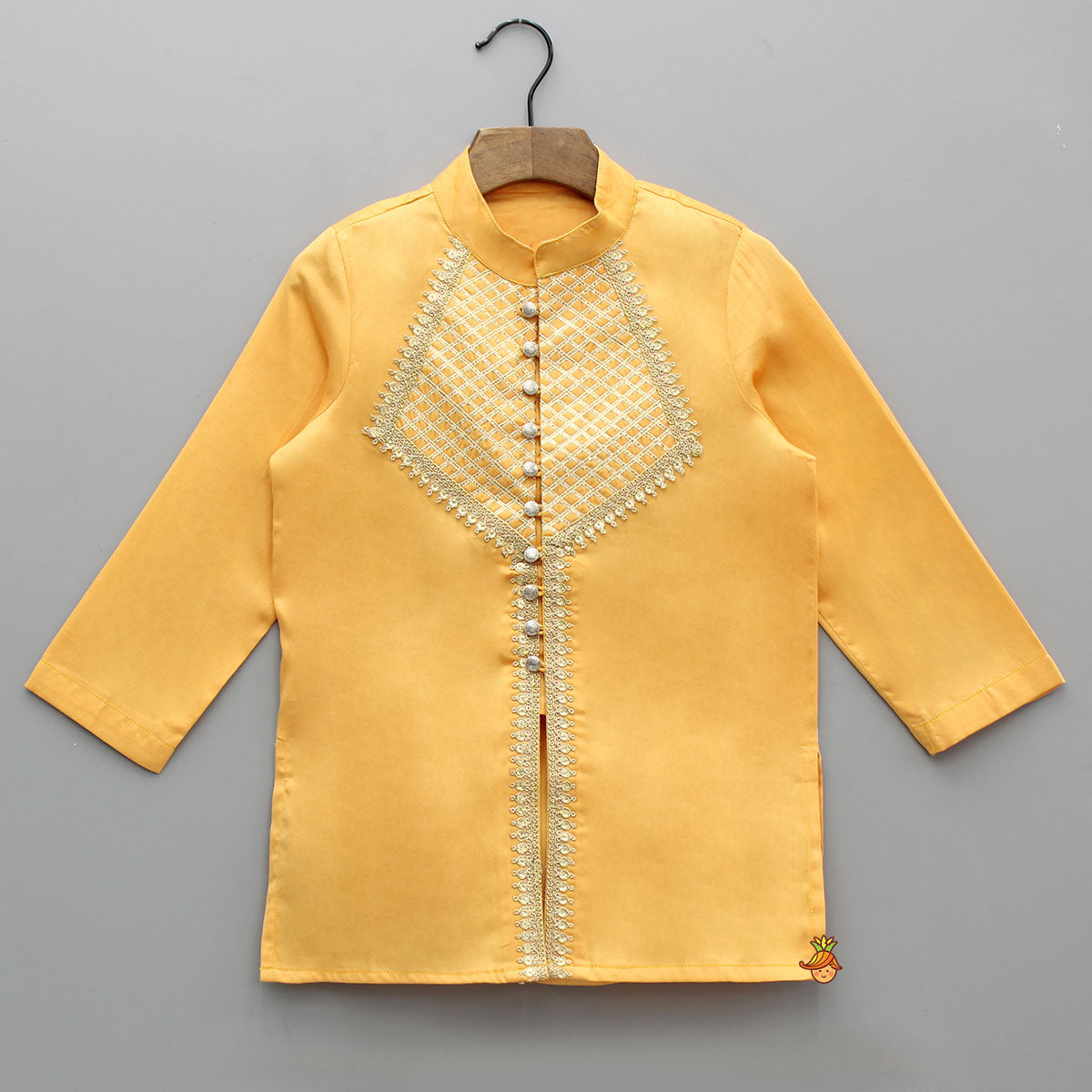Orange Lace Embroidered Ethnic Kurta With Pyjama