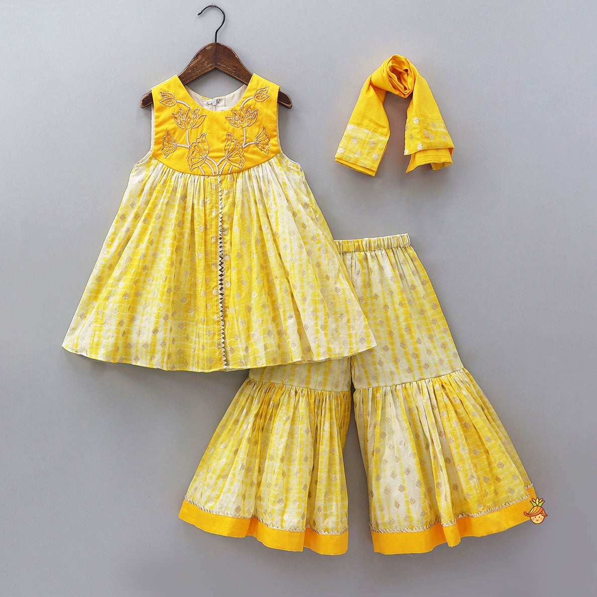 Front Slit Kurti And Sharara With Matching Dupatta