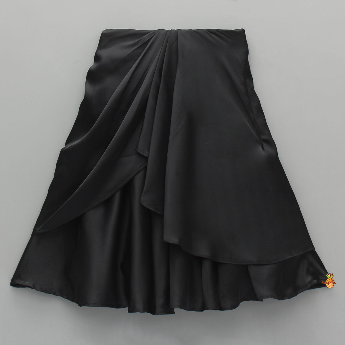 Black One Shoulder Top With Drape Style Skirt