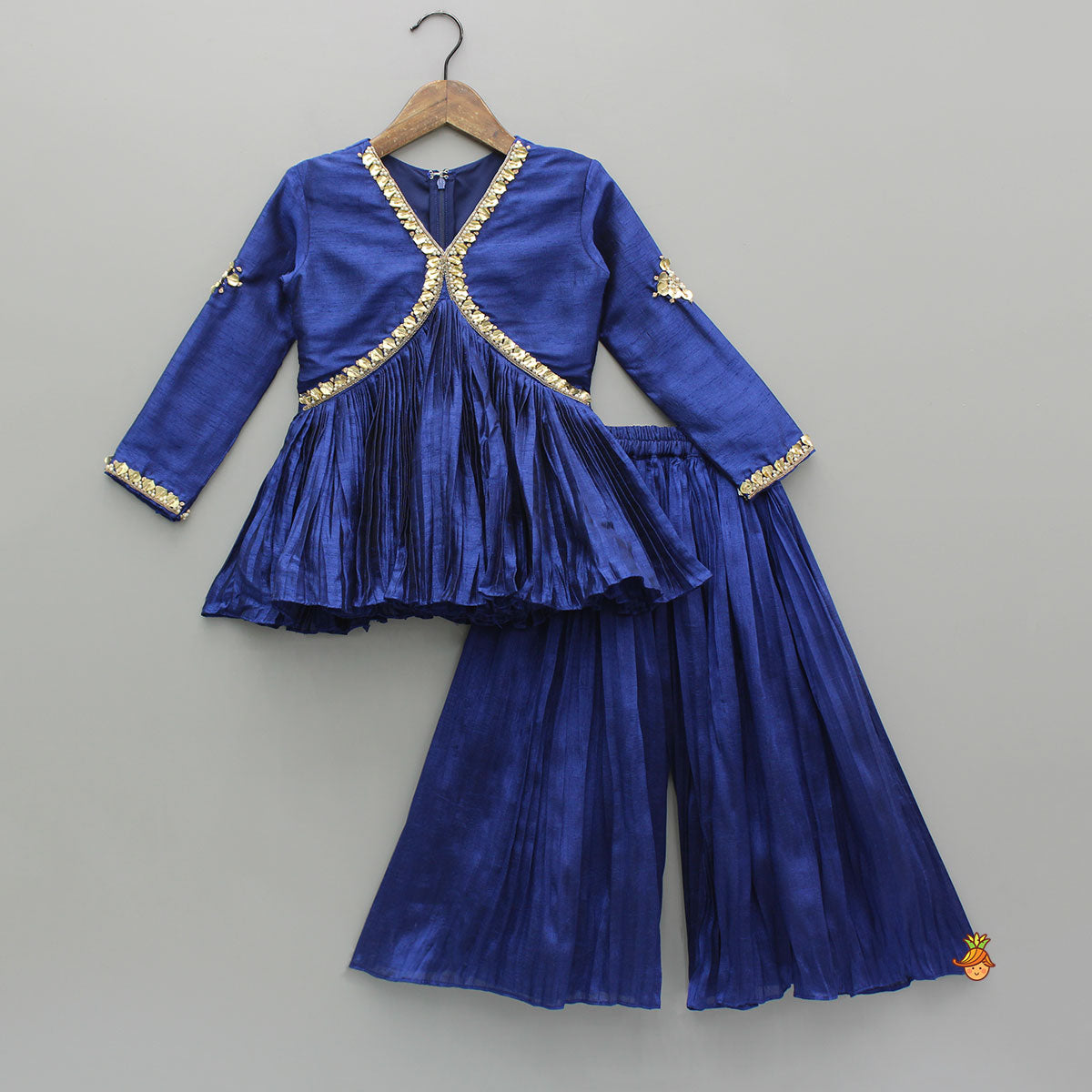 Tissue Pleated Shiny Blue Top And Palazzo