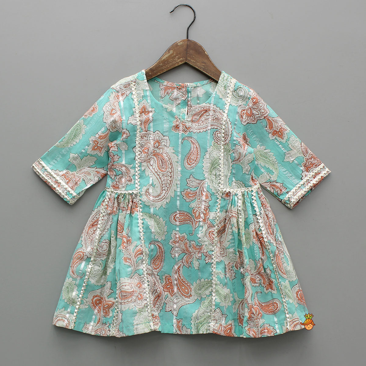 Floral Printed Cotton Lace Detailed Blue Kurti With Sharara And Dupatta