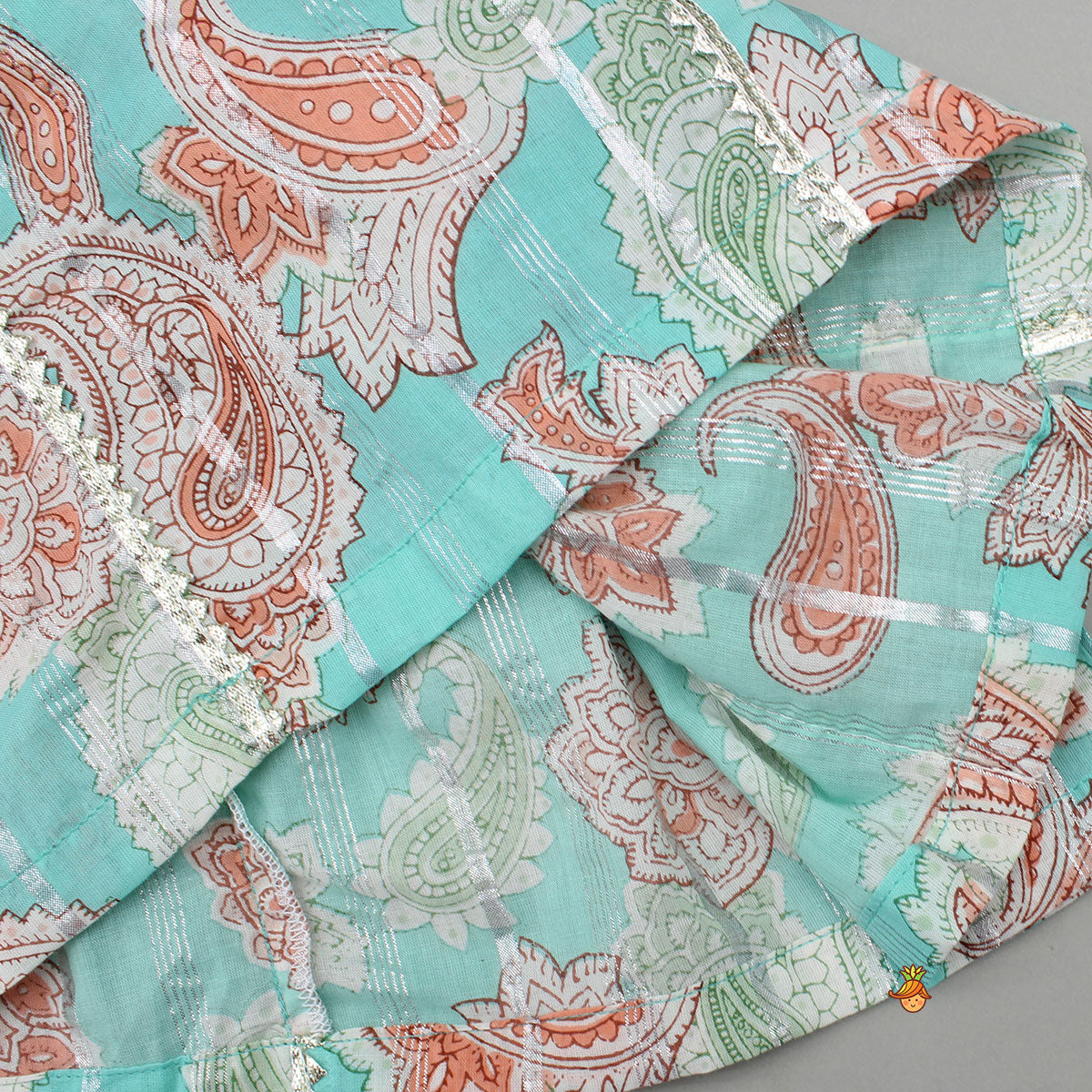 Floral Printed Cotton Lace Detailed Blue Kurti With Sharara And Dupatta