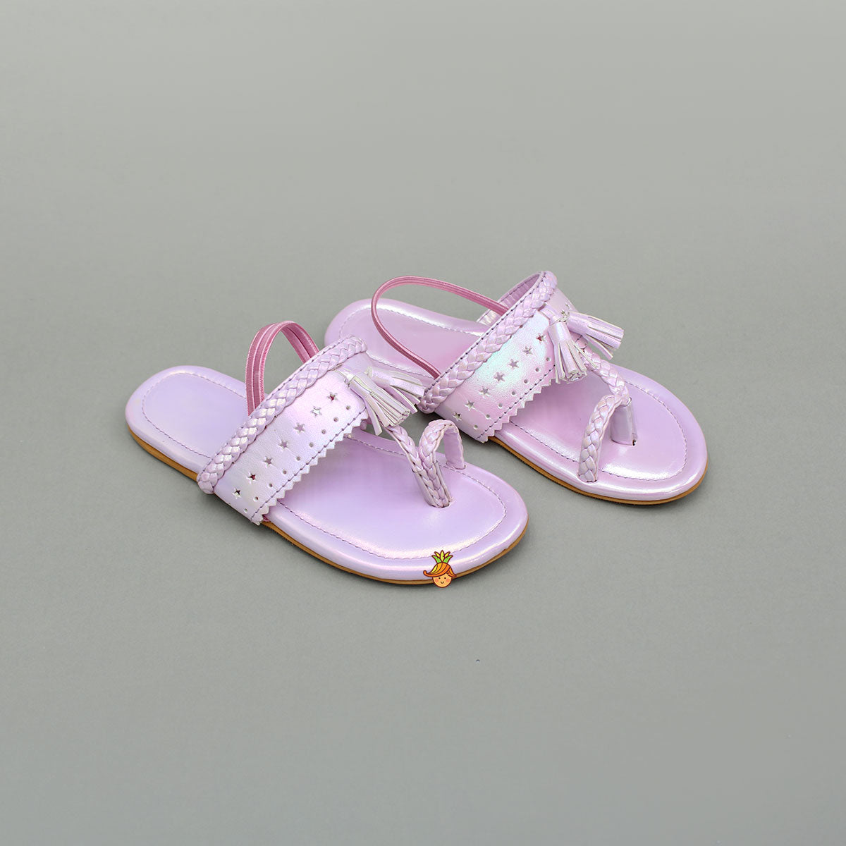 Pink Holographic Braid Detailed Kolhapuri Flats