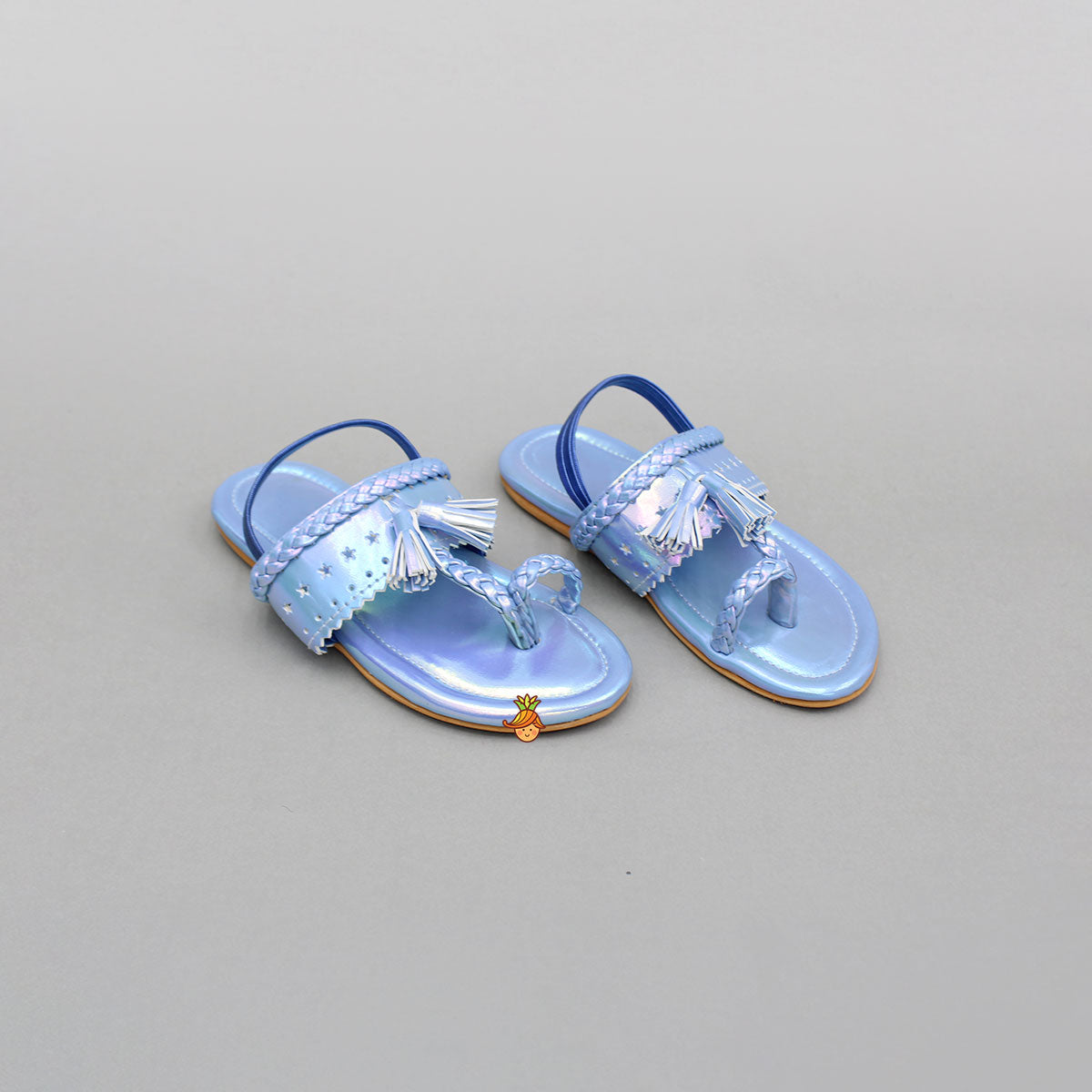 Blue Holographic Braid Detailed Kolhapuri Flats