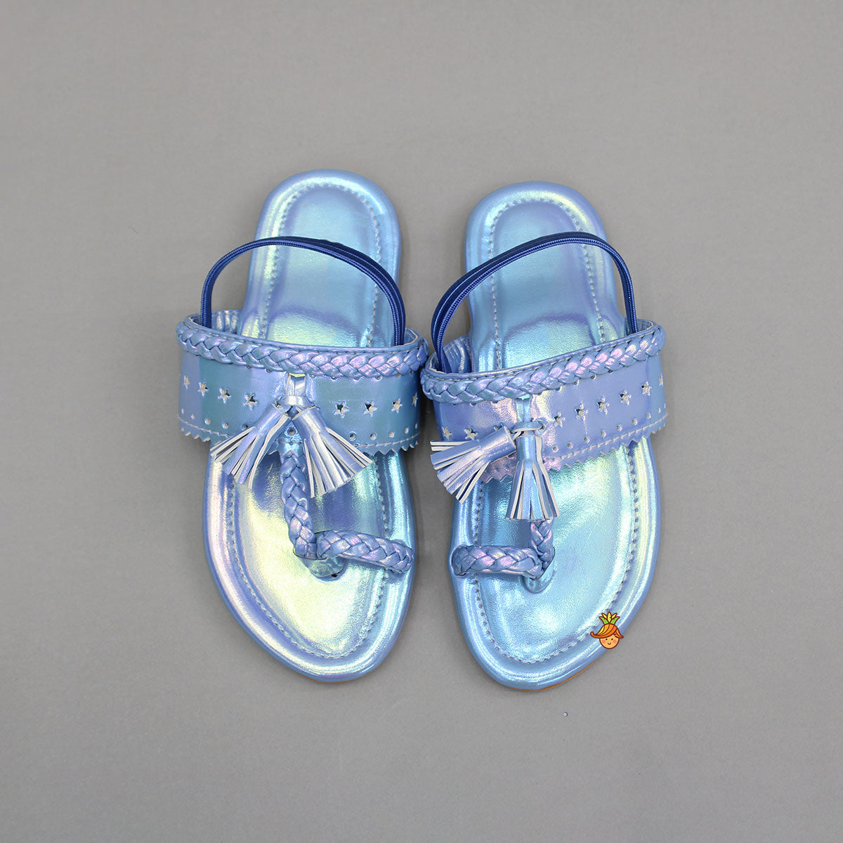 Blue Holographic Braid Detailed Kolhapuri Flats