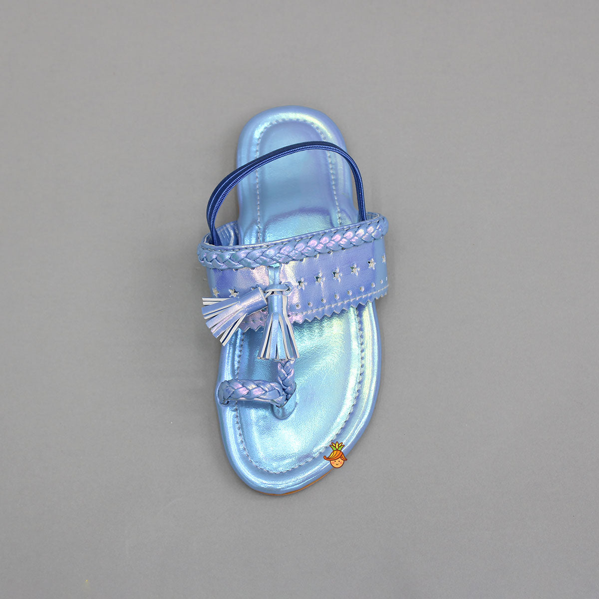 Blue Holographic Braid Detailed Kolhapuri Flats