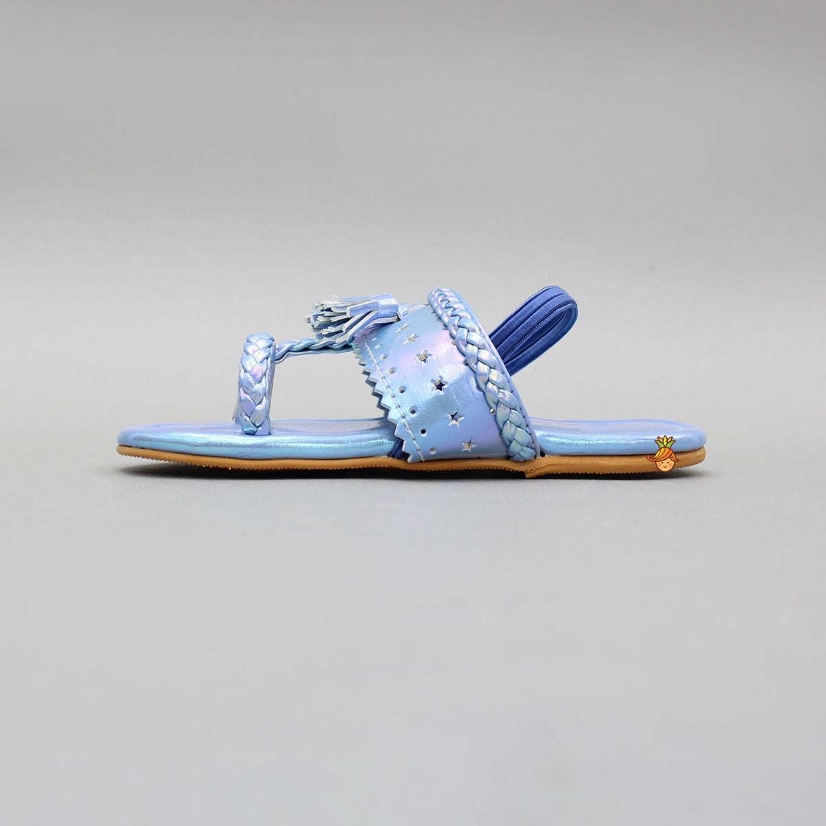 Blue Holographic Braid Detailed Kolhapuri Flats