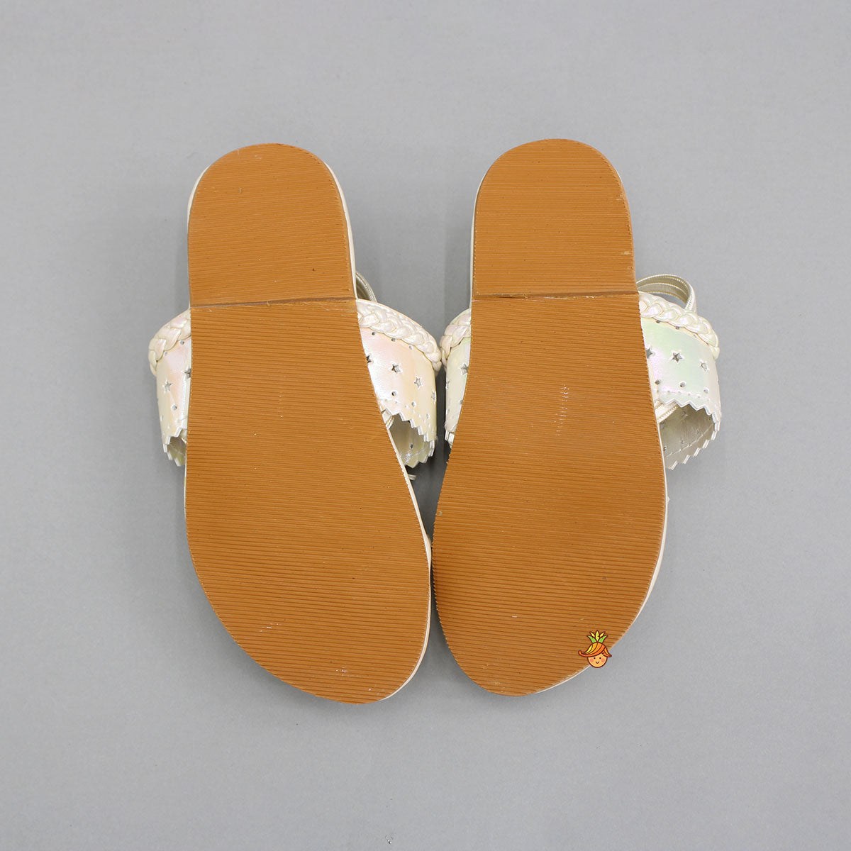 Cream Holographic Braid Detailed Kolhapuri Flats