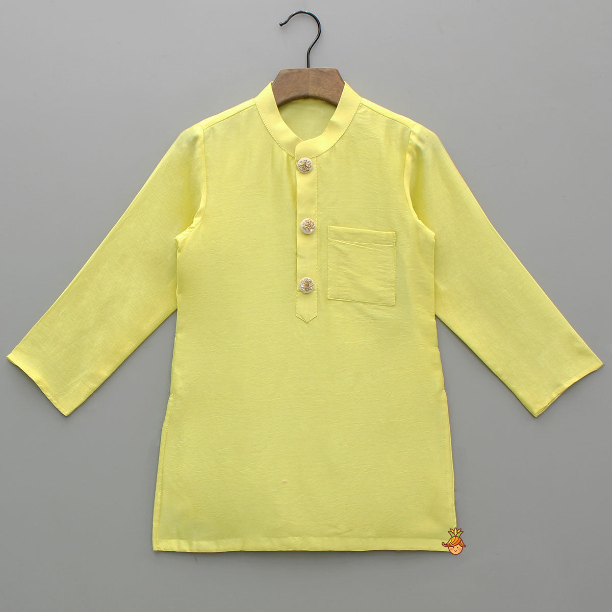 Yellow Kurta With Embroidered Jacket And White Pyjama