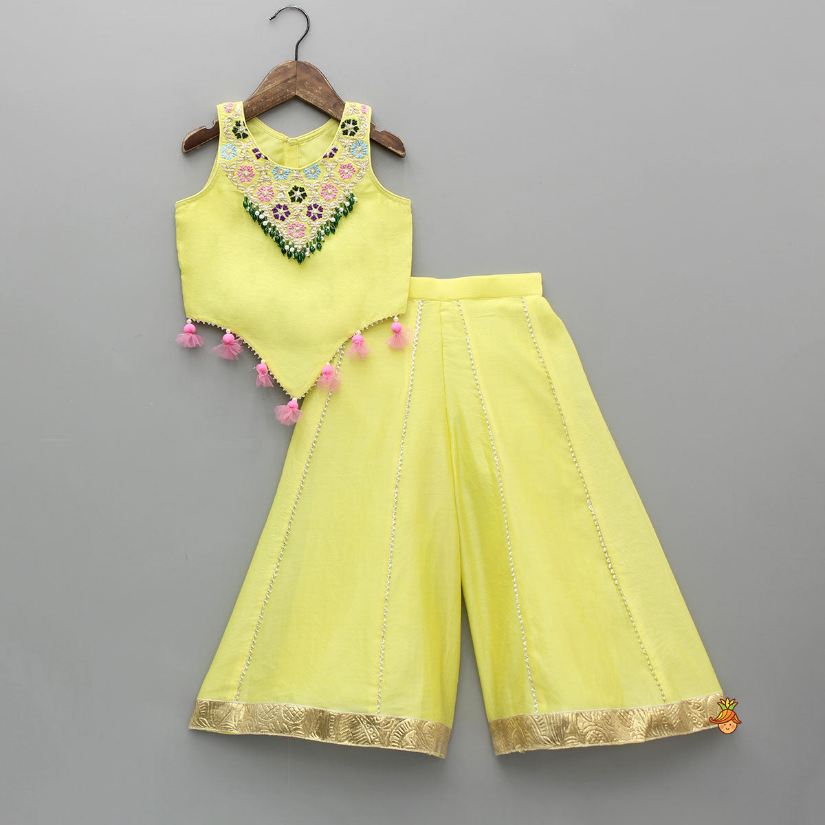 Sleeveless Embroidered Stylish Hem Top With Palazzo