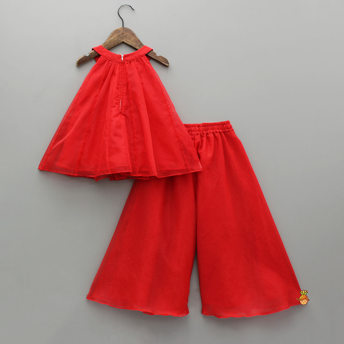 Lovely Red Halter Neck Organza Top And Palazzo