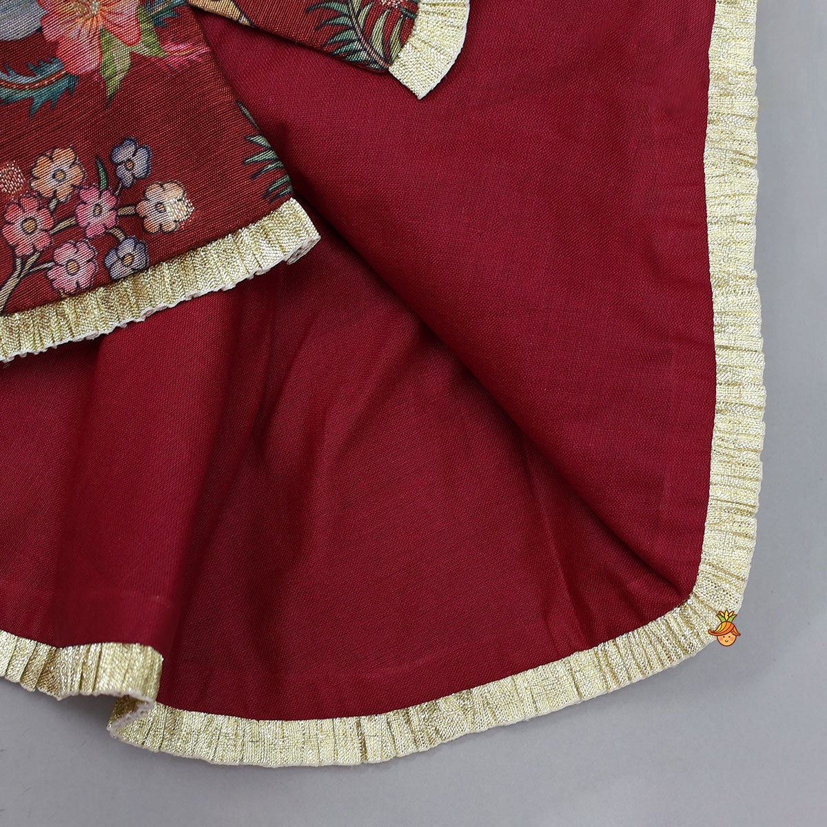 Maroon Printed Jacket Style Peplum Top And Flared Palazzo