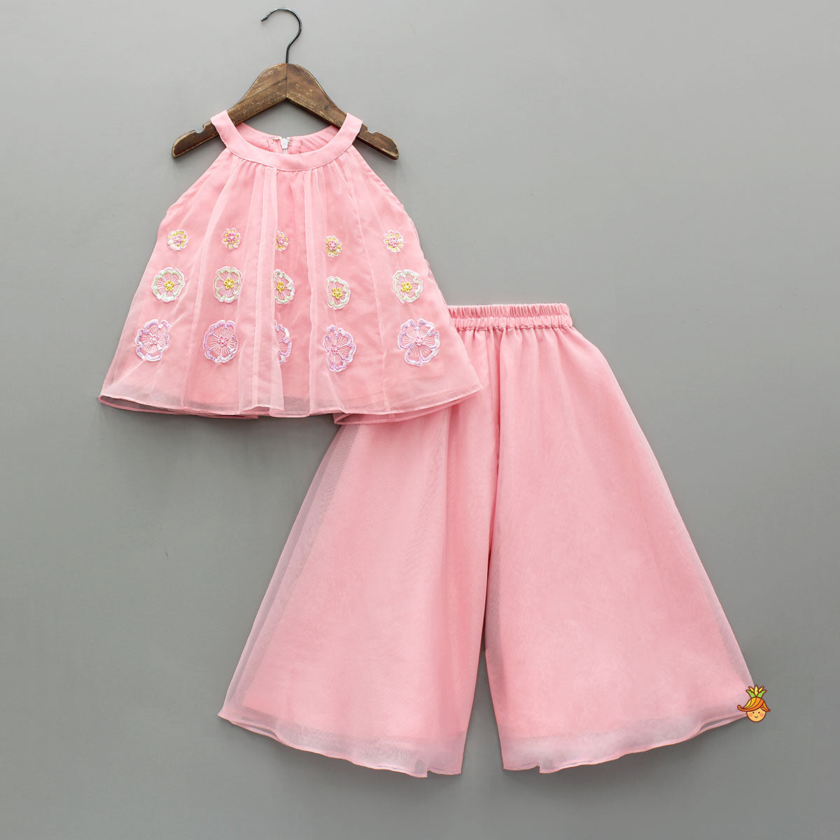 Lovely Pink Halter Neck Organza Top With Palazzo