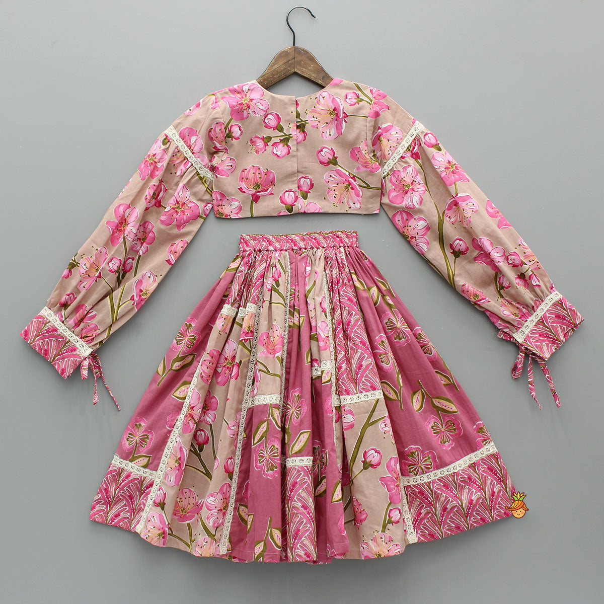 Beautiful Floral Printed Cotton Top With Matching Lehenga And Elasticated Bandana
