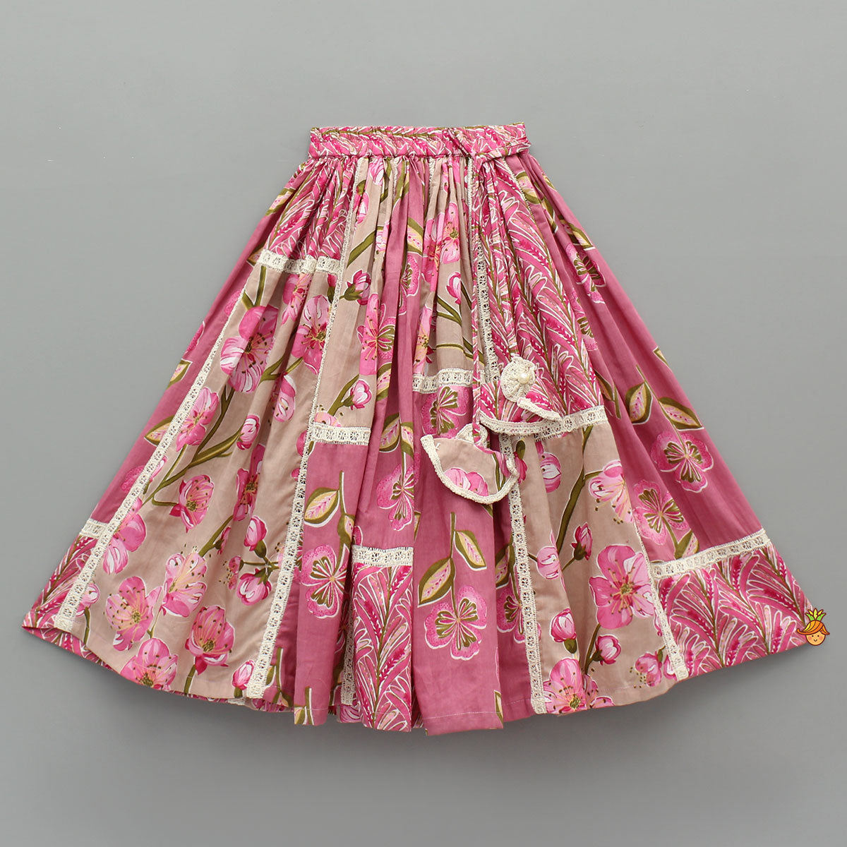 Beautiful Floral Printed Cotton Top With Matching Lehenga And Elasticated Bandana